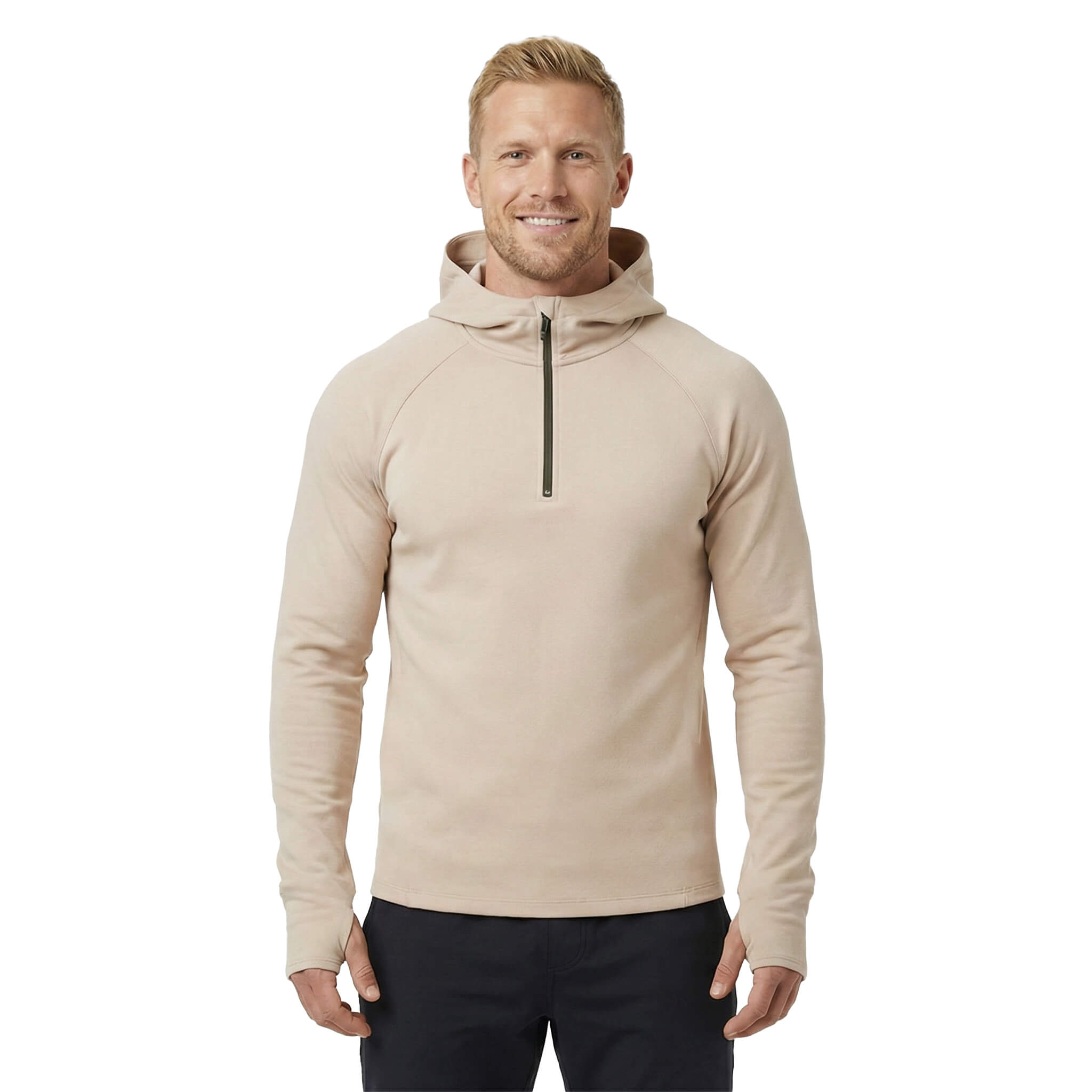 Modell med beige ziphoodie